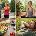 "Person practicing meditation and healthy lifestyle habits to reduce stress and anxiety naturally."