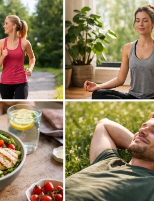 "Person practicing meditation and healthy lifestyle habits to reduce stress and anxiety naturally."